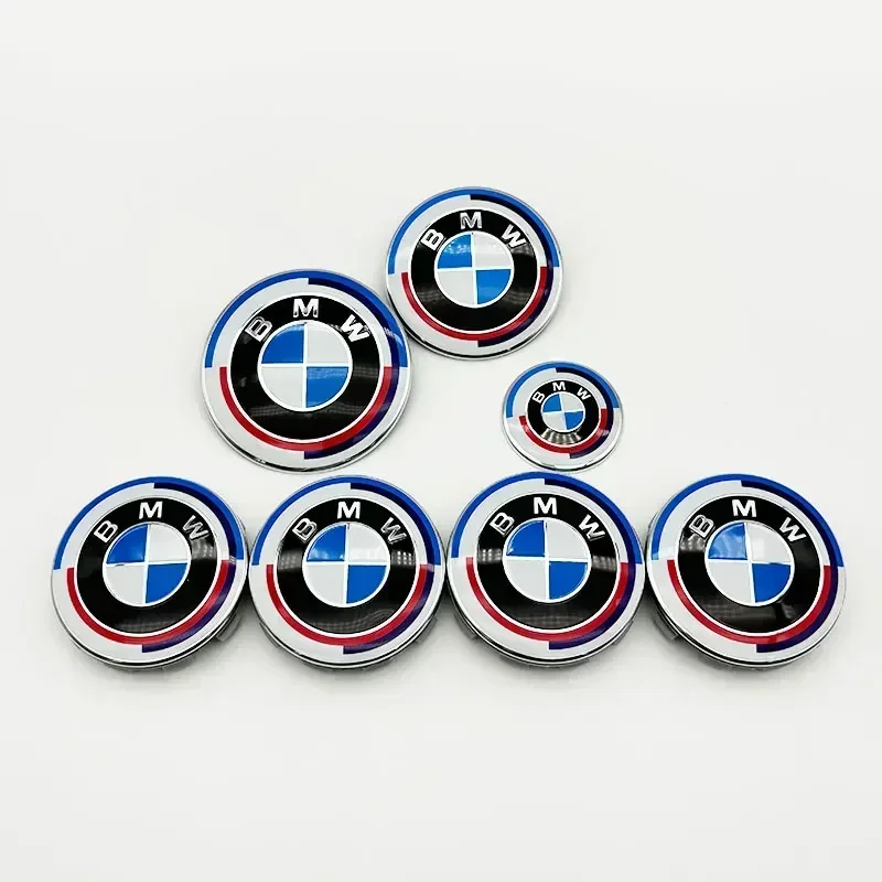 7 قطعة BMW مجموعة شعار 56 مللي متر 68 مللي متر سيارة عجلة مركز قبعات 82 مللي متر سيارة الجبهة هود شارة 74 مللي متر الخلفي الجذع شعار 45 مللي متر عجلة القيادة ملصق