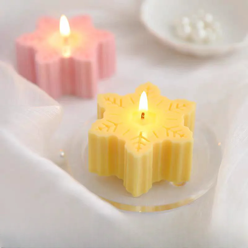 3D Snowflake Shape Aromatherapy Candle Mold Christmas Decoration Plaster Gypsum Crafts Silicone Molds Handmade Soap Mould