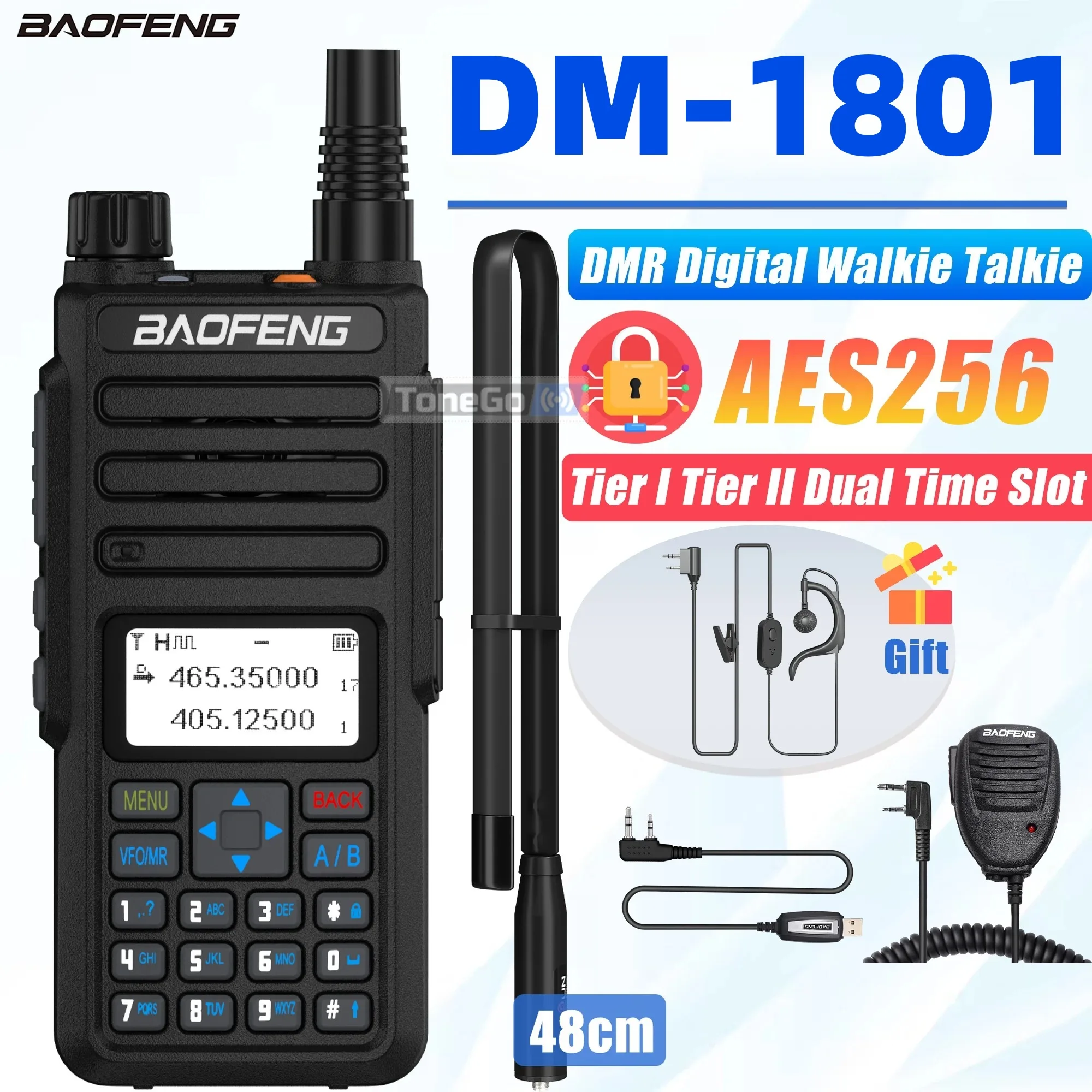 Baofeng DM-1801 DMR Digital Walkie Talkie AES256 Encrypted SMS DM1801 Tier I Tier II Dual Time Slot 1024 Channels Ham Radio