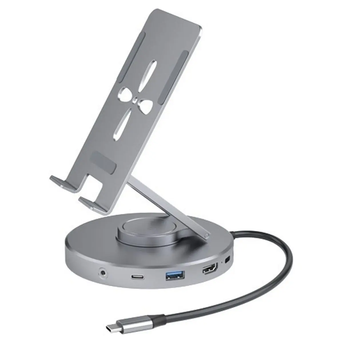 6 in 1 Multi USB C Hub Rotating Phone Tablet Stand Foldable Desktop Convenient 360 ° Base Handheld Docking Station, 1PC