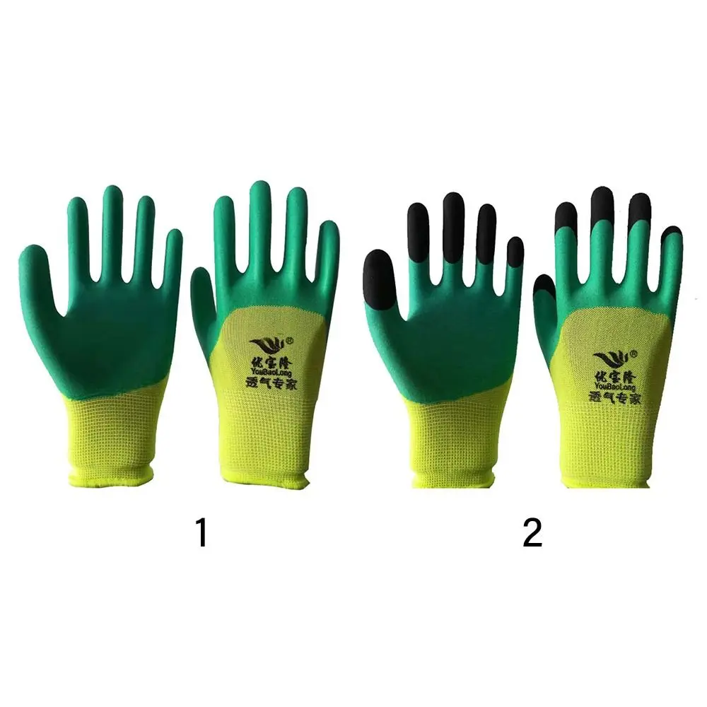 Green Work Safety Gloves Flexible Strengthen Protective Mittens Water-Proof Rubber Latex Coated Rubber Impregnated Gloves