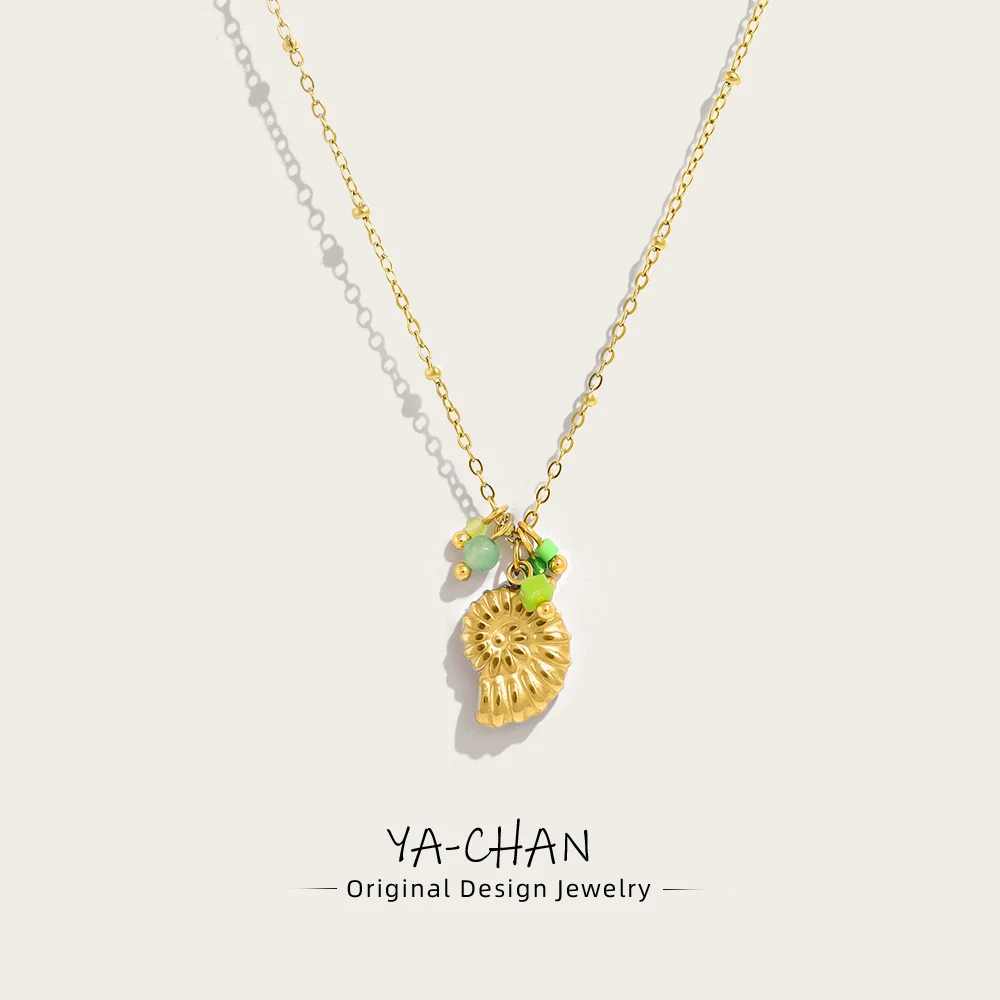 

YACHAN Stainless Steel Conch Pendant Necklace for Women Exquisite Green Charms 18K Gold Plated Waterproof Jewelry