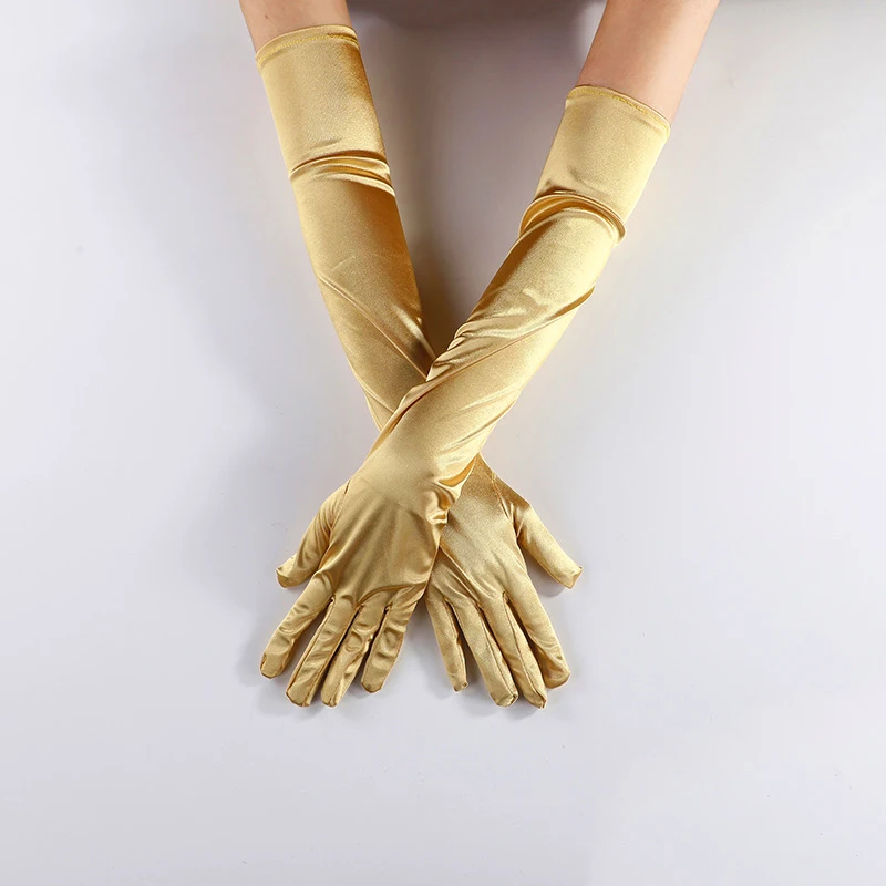 Gants de protection des coudes en satin pour femmes, mitaines à doigts longs, accessoires de robe de mariée, fête de soirée, Halloween, document solide, 52cm