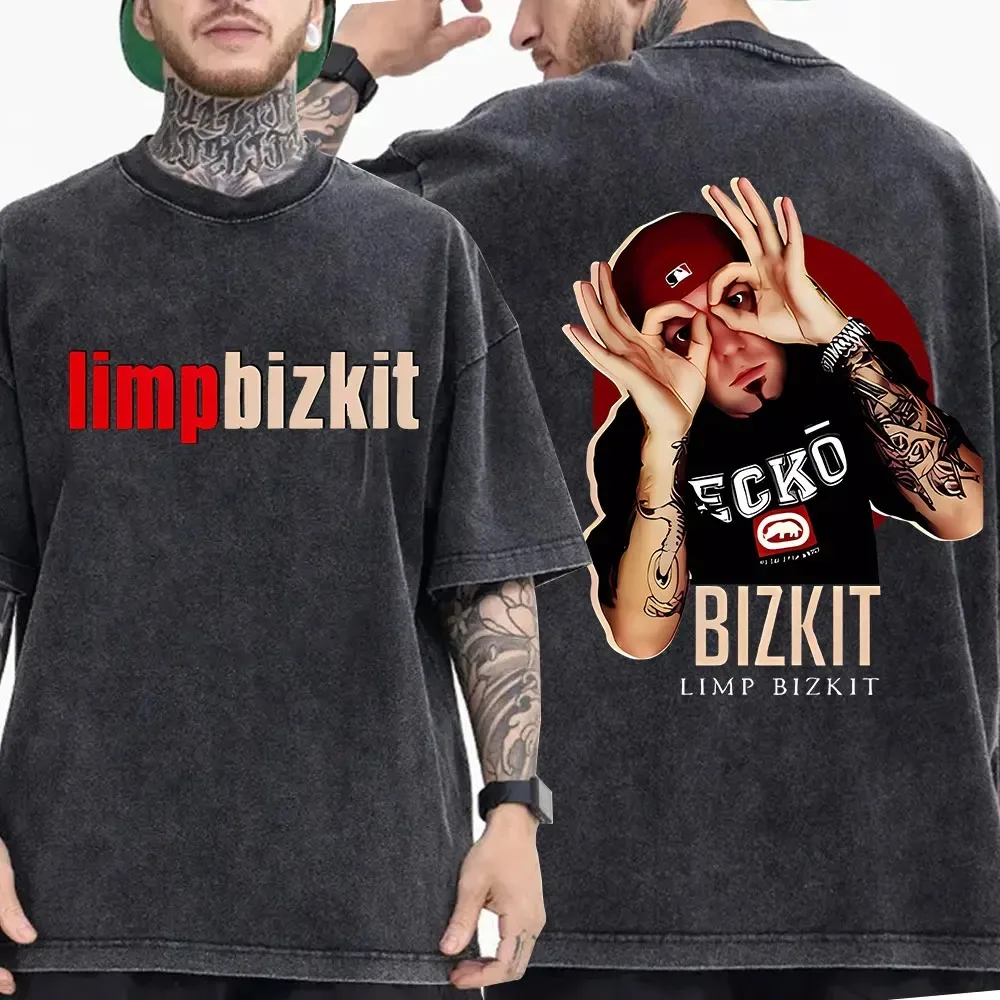 Limp Bizkit Graphic T-shirt Washed Oversized Women Men Street Y2k Hip Hop Casual Short Sleeve T Shirt Streetwear Female Clothing