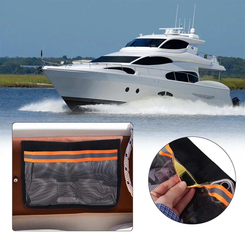 Portable Boat Storage Mesh Bag with Reflective Strips Easy to Install Marine Organizers Removable Multi-Purpose