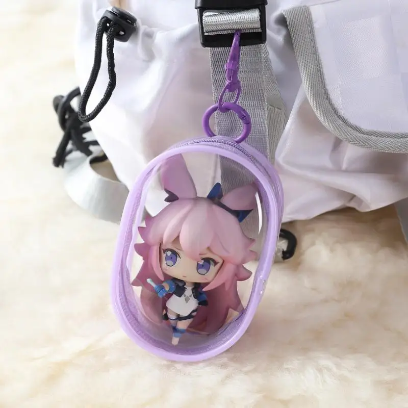 1PC Portable Clear Figure Display Keyring Bag Waterproof PVC Oval Hanging Blind Box Storage Bags Keychain Organizer Case view 4