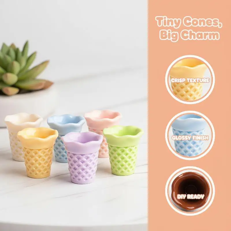 10pcs Kawaii Simulation Mini Waffle Crispy Cone Ice Cream Base DIY For Keychain Earrings Scrapbook Dollhouse Accessories