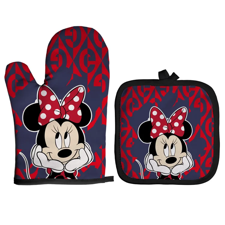 Mickey Mouse Oven Mitts and Potholders Disney Microwave Oven Gloves Non-Slip Cooking Heat Resistant Baking Gloves for Kitchen