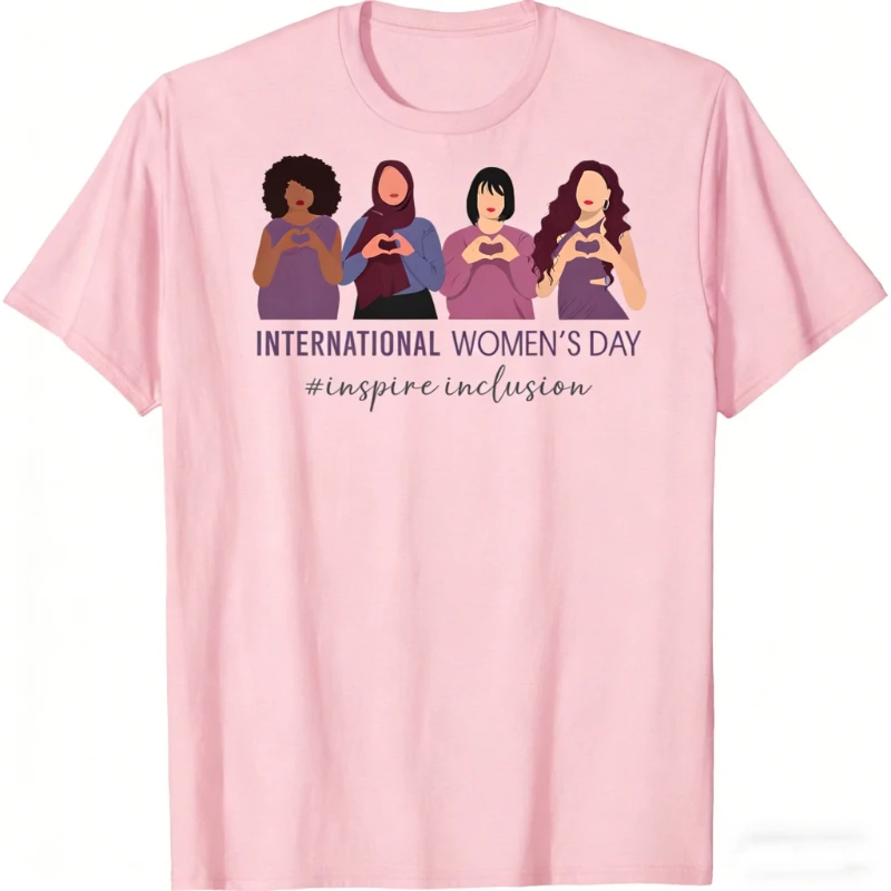 International Women'S Day 2026 Inspire Inclusion 8 March Printed T-Shirt Tops Hipster Street Fashion Cotton Regular Short Sleeve