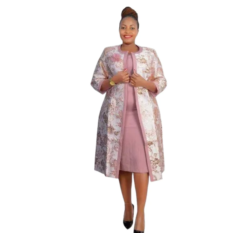 

Customized 2 Piece Set African Dresses For Women Coat And Office Lady Dress 2025 Autumn Winter New Bazin Riche Traditional Afric