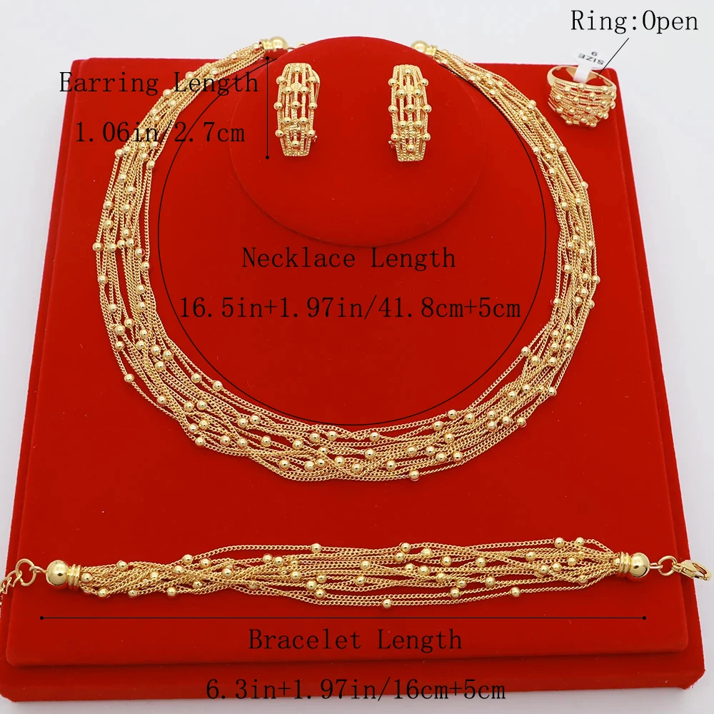 Italy 18k Gold Plated Women Jewelry Set Classic Design Elegant Necklace Earring Bracelet And Ring 4PCS Set Jewelry Wedding Party
