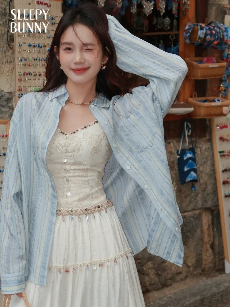 

Женская рубашка с текстурными полосами, длинным рукавом, свободного кроя, повседневная, для работы, легкая, на пуговицах, весенняя верхняя одежда