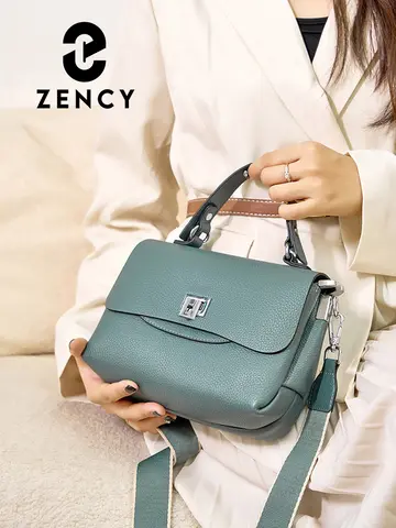 Zency Women's Genuine Leather Top-Handle Bag Simple Fashion Envelope Luxury Brand Shoulder Handbag Small Crossbody for Female