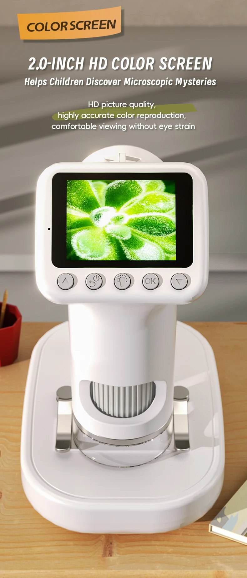 HD Microscope Desktop Handheld 2-In-1 Portable Digital Microscope Science Experiment Take Photos and Videos Kid Educational Toy