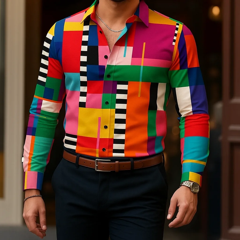 

Men's Long Sleeve Shirt Casual Button Down Shirt Artistic geometric Patterns Shirt for Men Fashion Top Blouse Men's Clothing