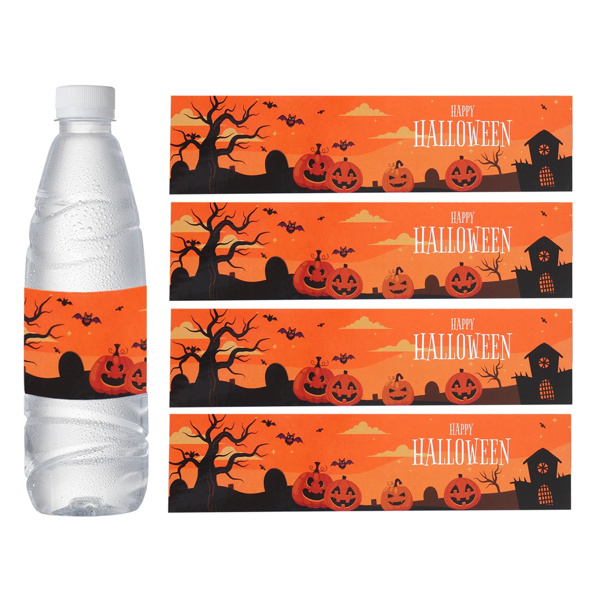 

10/24pcs Pumpkin Ghost Water Bottle Sticker Plastic Bottle Sticker Halloween Decoration 2024 Halloween Party Home Decor Supplies