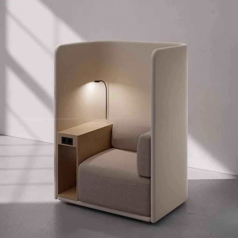 Modern designer high-back sofa chair, private space with table board, library beauty salon surrounded sofa chair