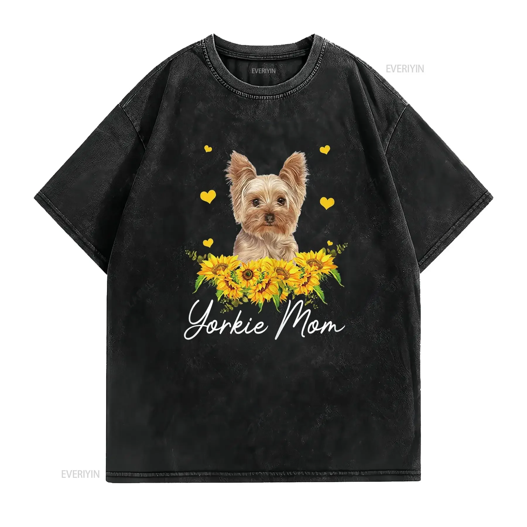 Womens Sunflower Yorkie Mom Dog Lover T Shirt vintage Washed streetwear Slightly Comfortable homme fashion Soft