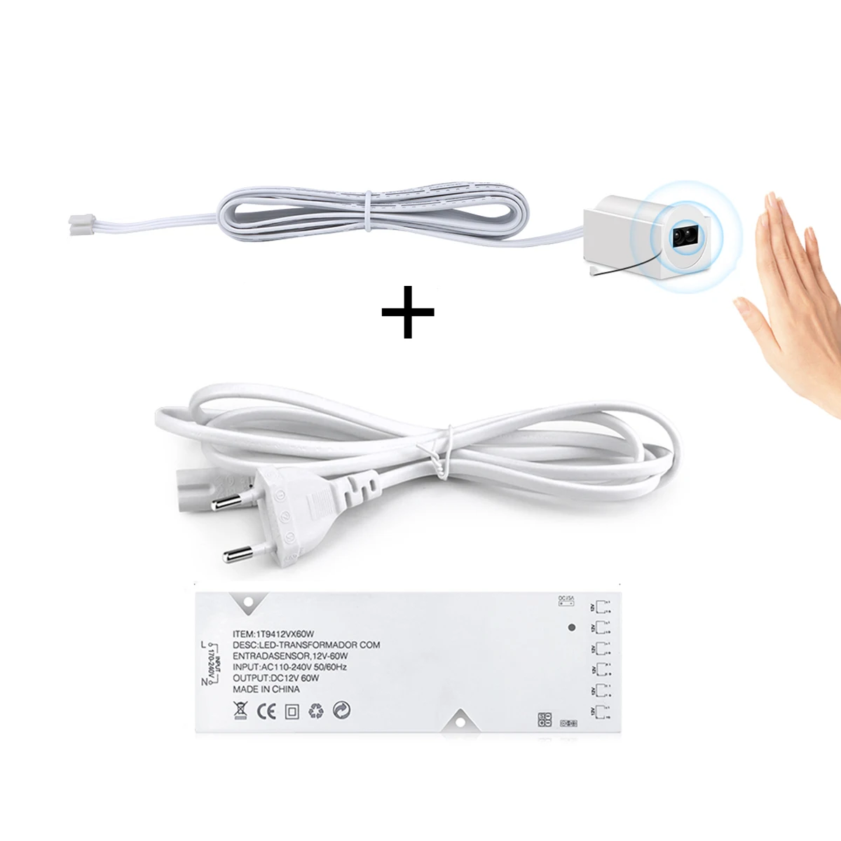 Hand Scan Motion Sensor with EU/US Plug,12V Electronic Lighting Adapter Transformer Power Driver For Multiple COB Strip/LED Bar