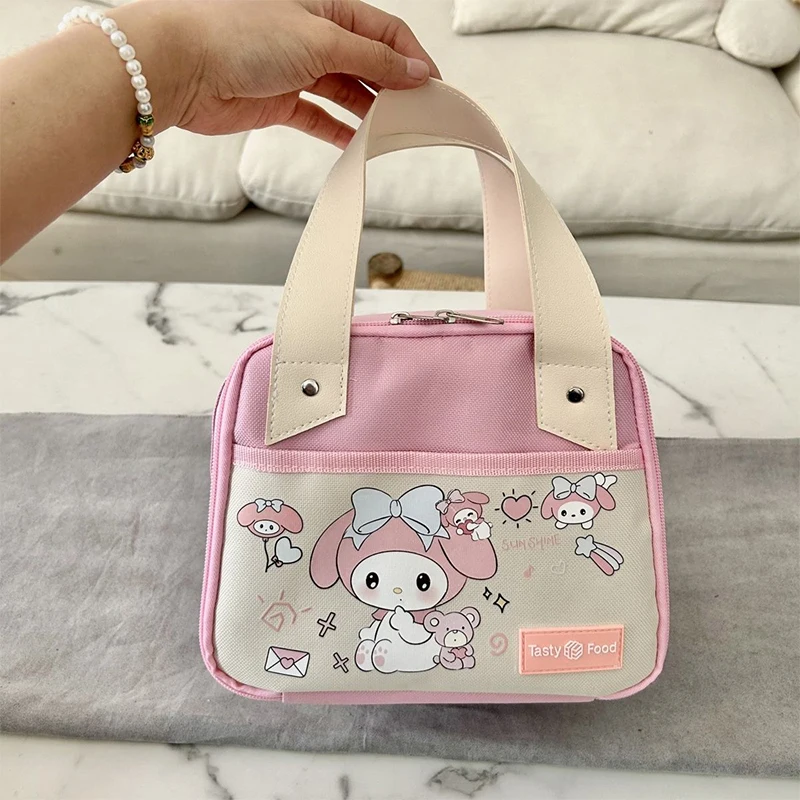 

Sweet Cinnamoroll Kuromi Anime Kawaii Sanrio Lunch Box Cute Cartoon Ins Fashion My Melody Bento Handbag Lovely Gifts for Kids