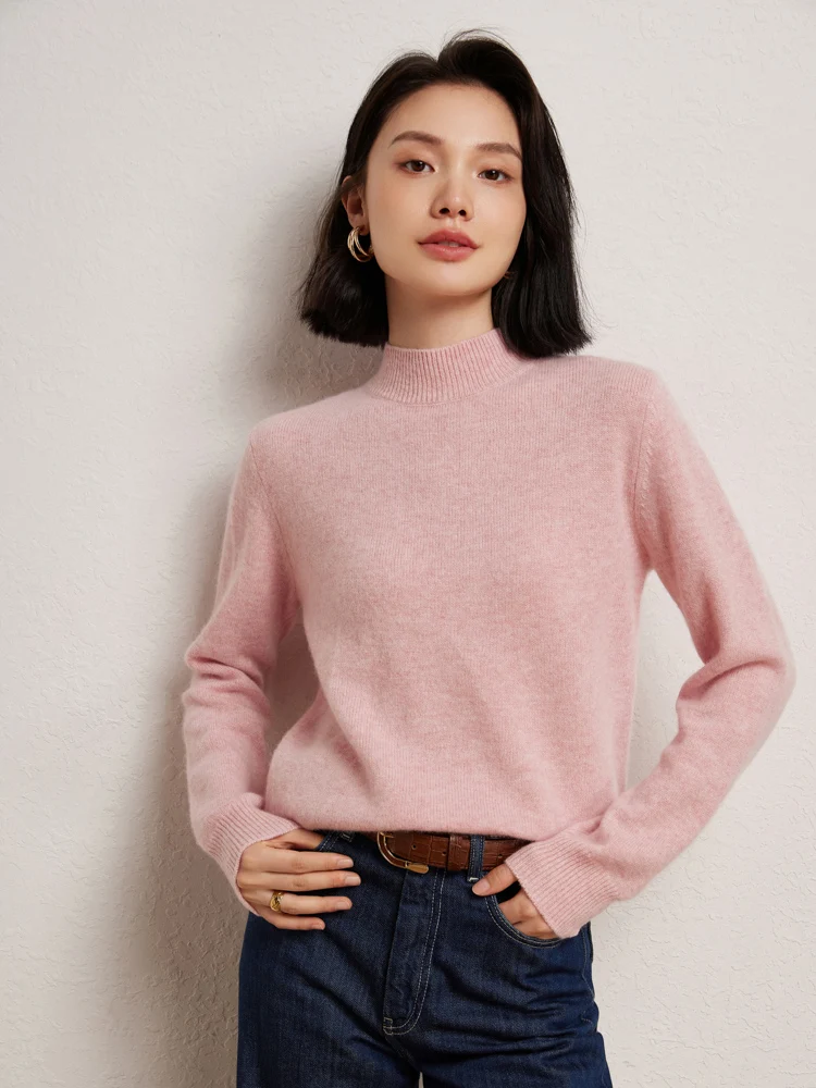 

Women's Thick 100% Cashmere Sweater Autumn Winter Casual Loose Warm Grace Pullover Mock neck Soft Solid Basic Clothing Tops