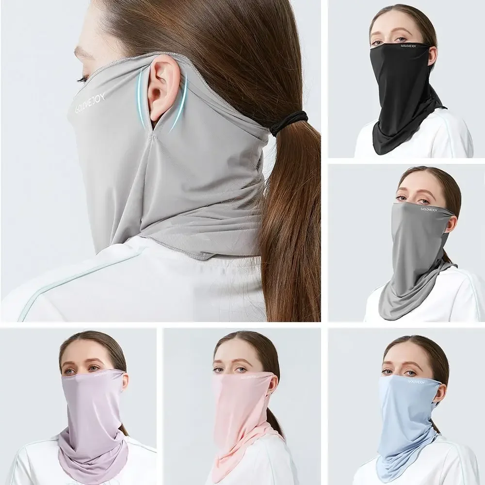 Eisseide Sonnenschutzmaske für Damen, Sommer Anti-UV Schnelltrocknende Gesichtsbedeckung, Atmungsaktiver Halstuch mit Ohrschlaufen und Stirnband