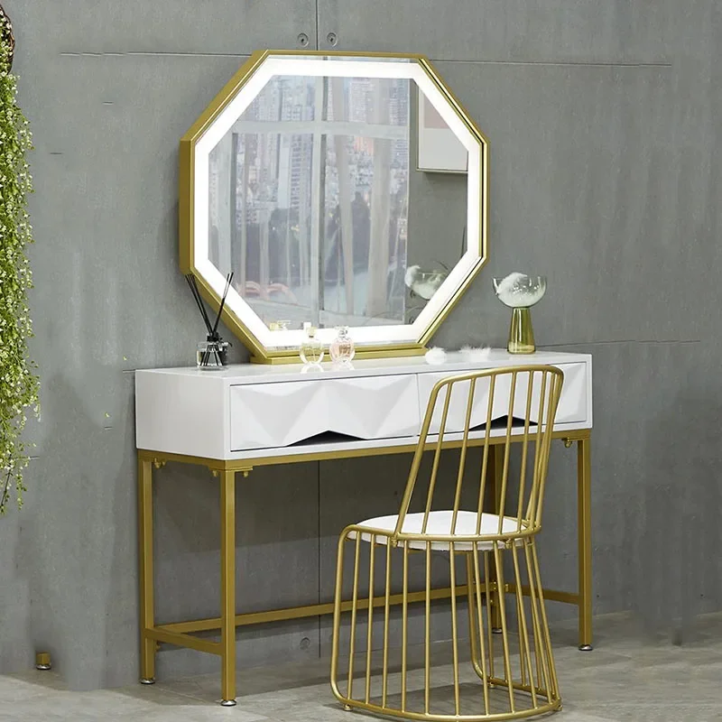 

Aesthetic Desings Dresser Cabinet Modern Minimal Metal Mirror Bedroom Makeup Table Women White Mesa De Maquillaje Funiture