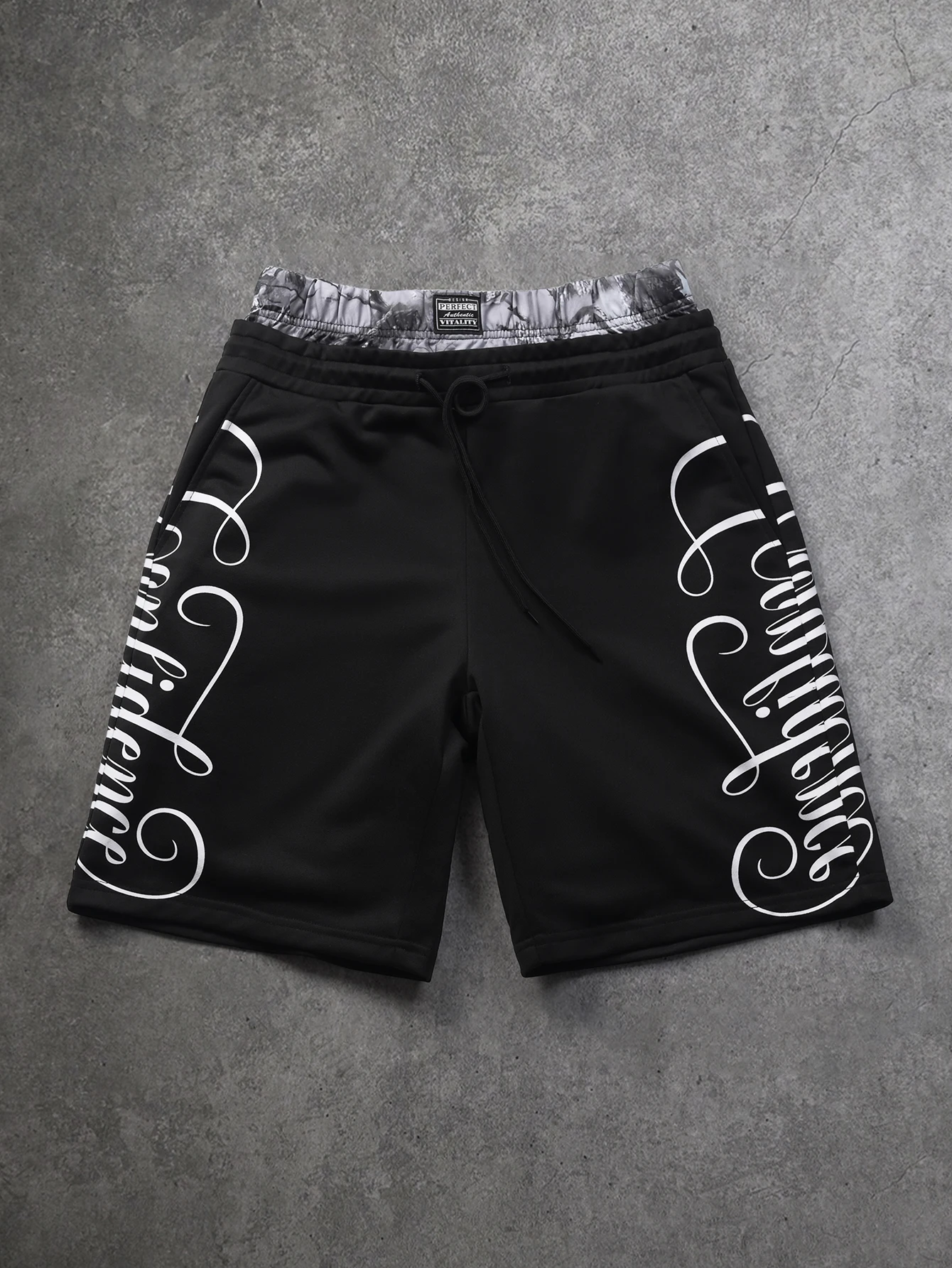 Herren Oversize Streetwear Shorts Marke Dual Waist Cursive Letter Print Polyester Schwarz Mehrfarbig Shorts S-2XL Alle Größen 1 Stück – Detail 2