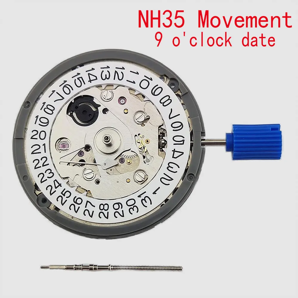 

Japanese original high precision NH35 watch mechanical movement, white 9 o 'clock clock positioning date window