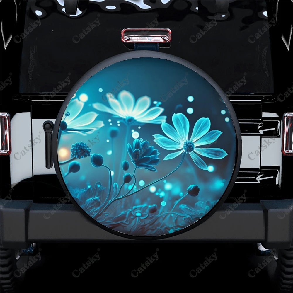 Abstract Futuristic Flower Art Pattern Polyester Universal Spare Wheel Tire Cover Wheel Covers for Trailer RV SUV Truck Camper