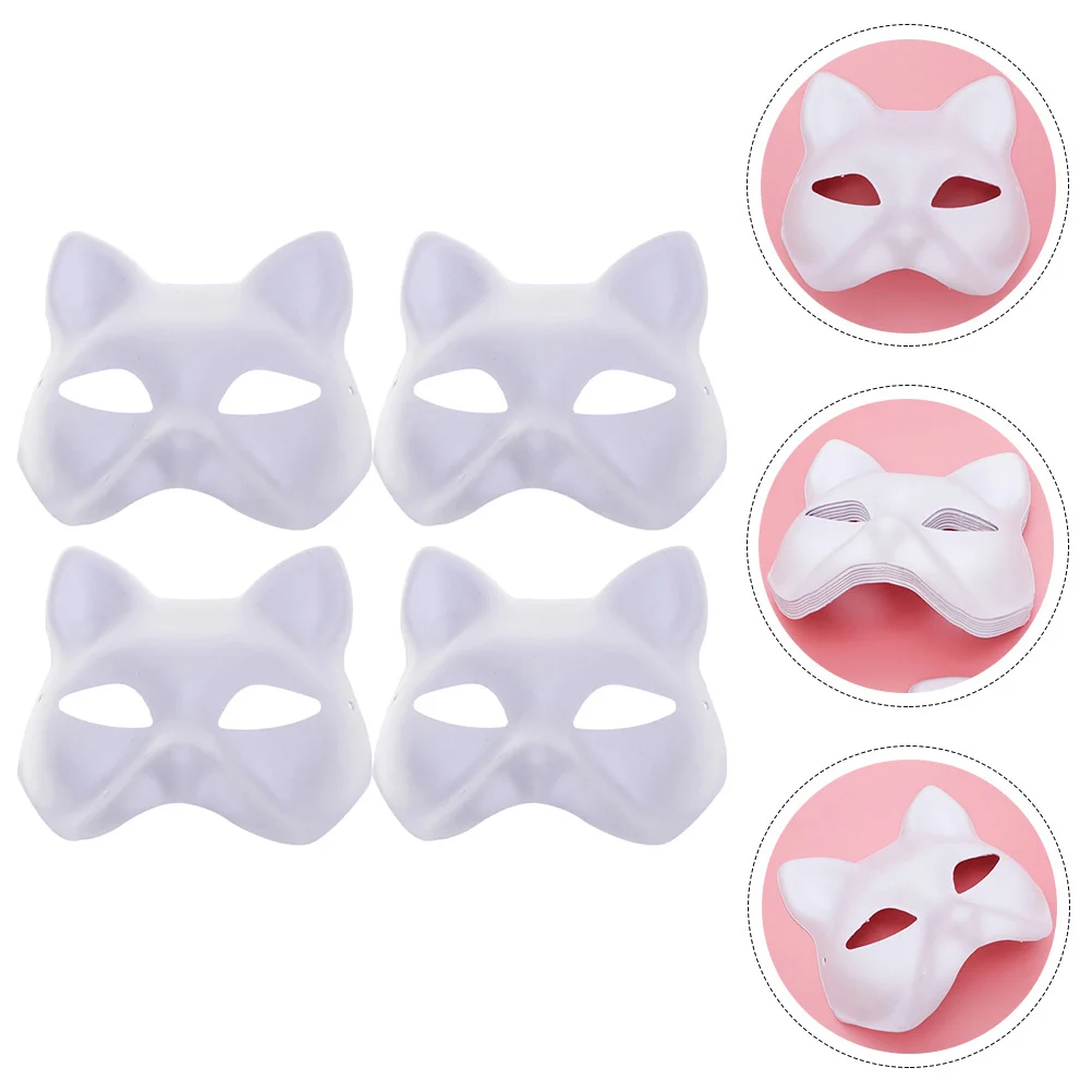 

4 Pcs Hand Painted Pulp Masks Blank for Women Halloween Elastic Band Cat Half DIY Paper Masquerade Miss Facial