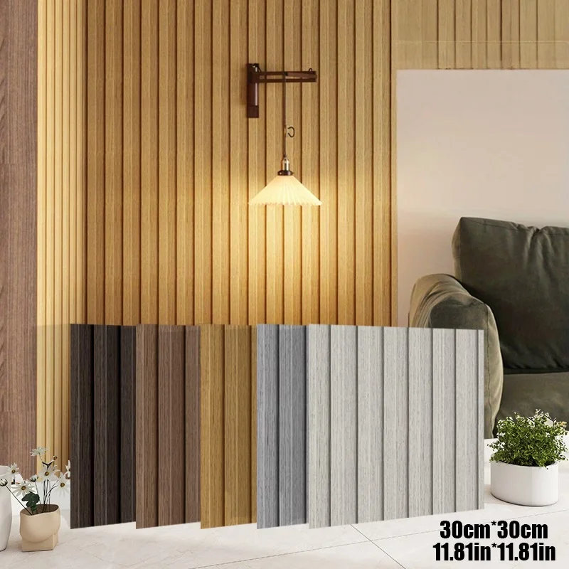 10pcs 2D imitation wood grain striped wall stickers, retro wood texture grid self-adhesive wallpaper, very suitable for home wal