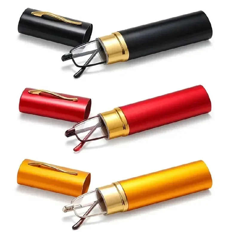 Reading Glasses Anti-blue Light for Men Women Metal Frame Portable HD Pen Holder Ultralight Glasses Eye Protection Goggles