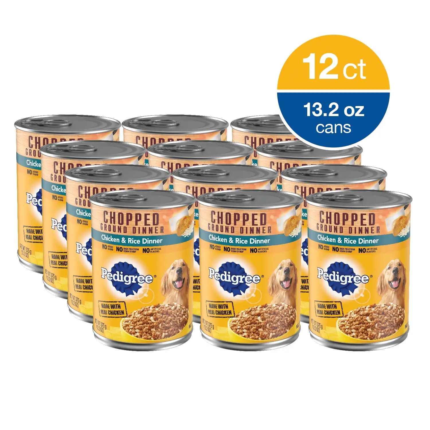 

PEDIGREE CHOPPED GROUND DINNER Chicken & Rice Dinner Wet Dog Food for Adult Dog, 13.2 oz. Cans (12 CT)