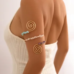 Punk Irregular Stones Spiral Upper Arm Cuff Bangles for Women Vintage Adjustable Open Arm Bracelets Couple Jewelry Steampunk New