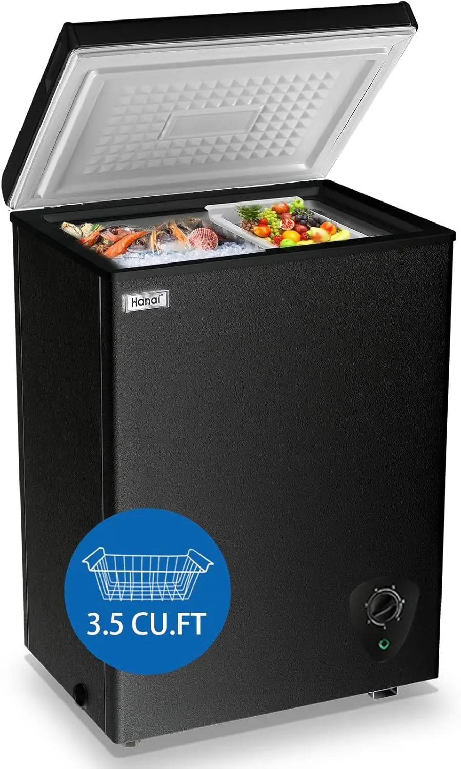 Gefrierschrank 3,5 cu.ft Kleiner Tiefkühlschrank Mini Outdoor Schwarz Gefrierschränke mit 7 Temperatur und abnehmbaren Korbfassungen Id