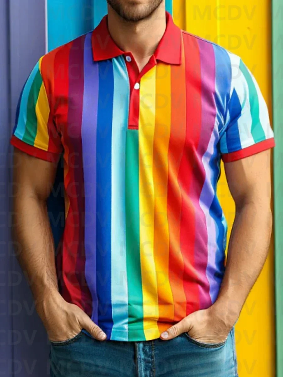 Men's Rainbow Ombre Art Printed Casual POLO Shirt Summer Streetwear Casual Fashion Men tops image 3