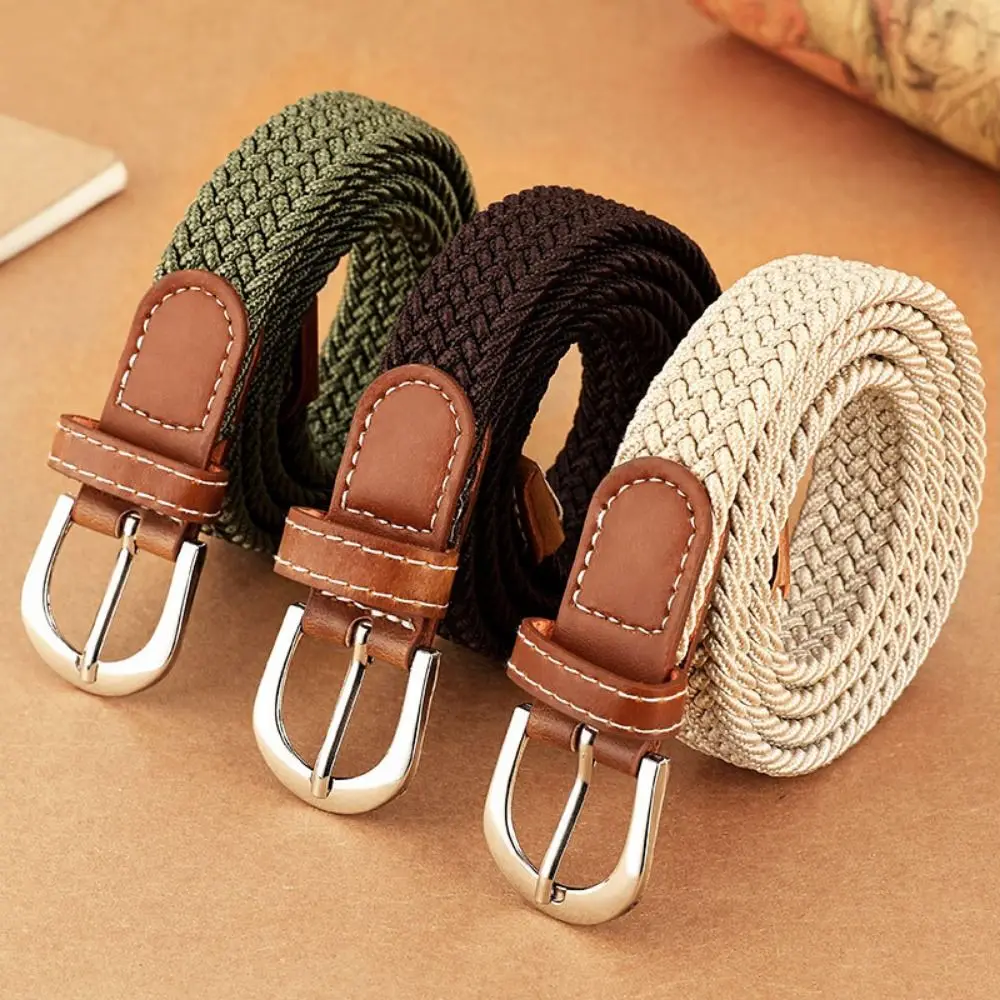 

Fashion Canvas Woven Belt Knitted Thin Alloy Pin Buckle Elastic Waistband No Holes Flexible Stretch Waist Belts Outdoor Sports