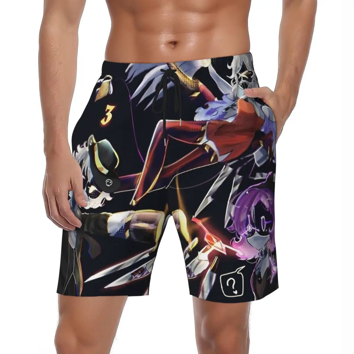 

Робот убийство дронов аниме фильм шорты летние Uzi Y2K пляжные шорты мужские спортивные быстросохнущие плавки для фитнеса