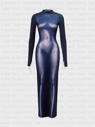 Kliou 3D body print long skirt female aesthetic long sleeve unique sexy body shaping dress robe party club Y2K clothing