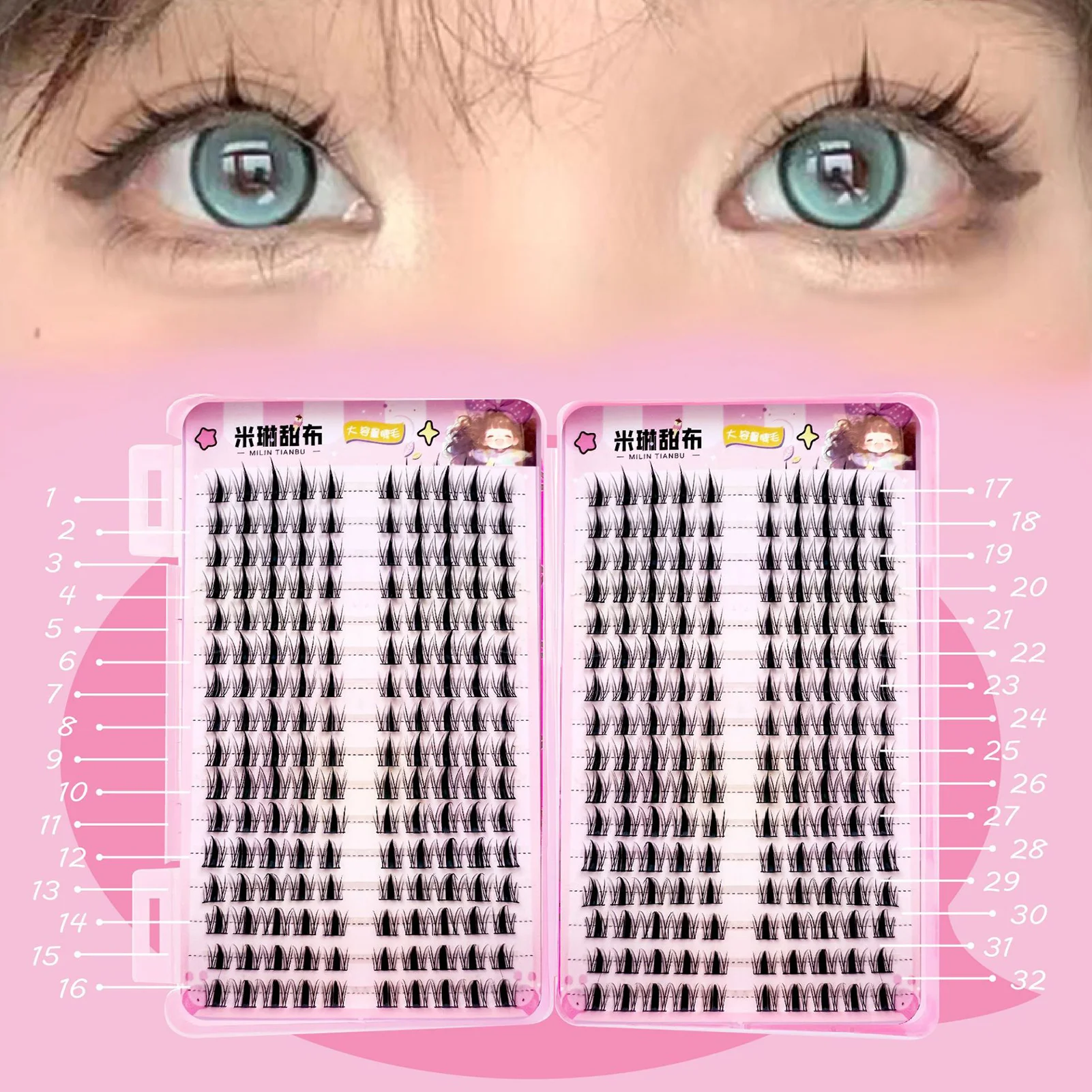 32 زوجًا من مجموعات حجم الرموش الصناعية كتاب 7D رموش اصطناعية سوداء فردية سميكة C حليقة 5-14 مللي متر مزيج رموش يومية طبيعية