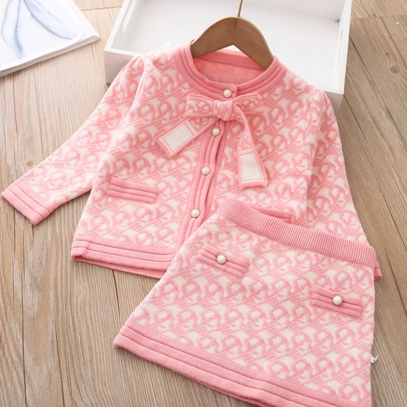 Mädchen Luxus 2 Stück Strick-Sets Prinzessin klassische neue Kleidung Winter pullover Rock Geburtstags uniform für 1-8 Jahre Kinder