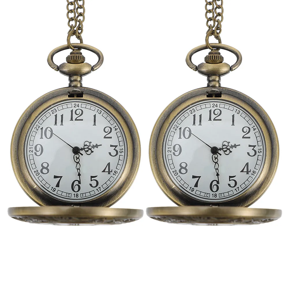 2Pcs Vintage Pocket Watch Steampunk Style Roman Numeral Zinc Alloy Quartz High Precision Portable Pocket Watches for Men Retro