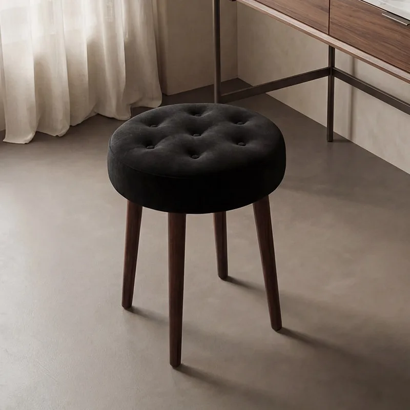 Solid Wood Vanity Stool Dressing Black Buttons Suede Vanity Stool Finish Reliable Home Furniture Sgabello Per Trucco ZY40HZD