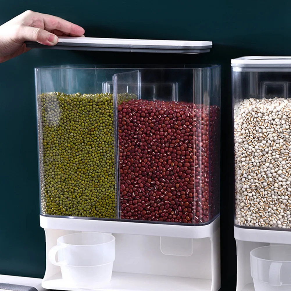 

2025 Trendtransparent Rice Dispenser Wall Mounted Rice Storage Containers Kitchen Grain Organizer Sealed Kitchen Storage