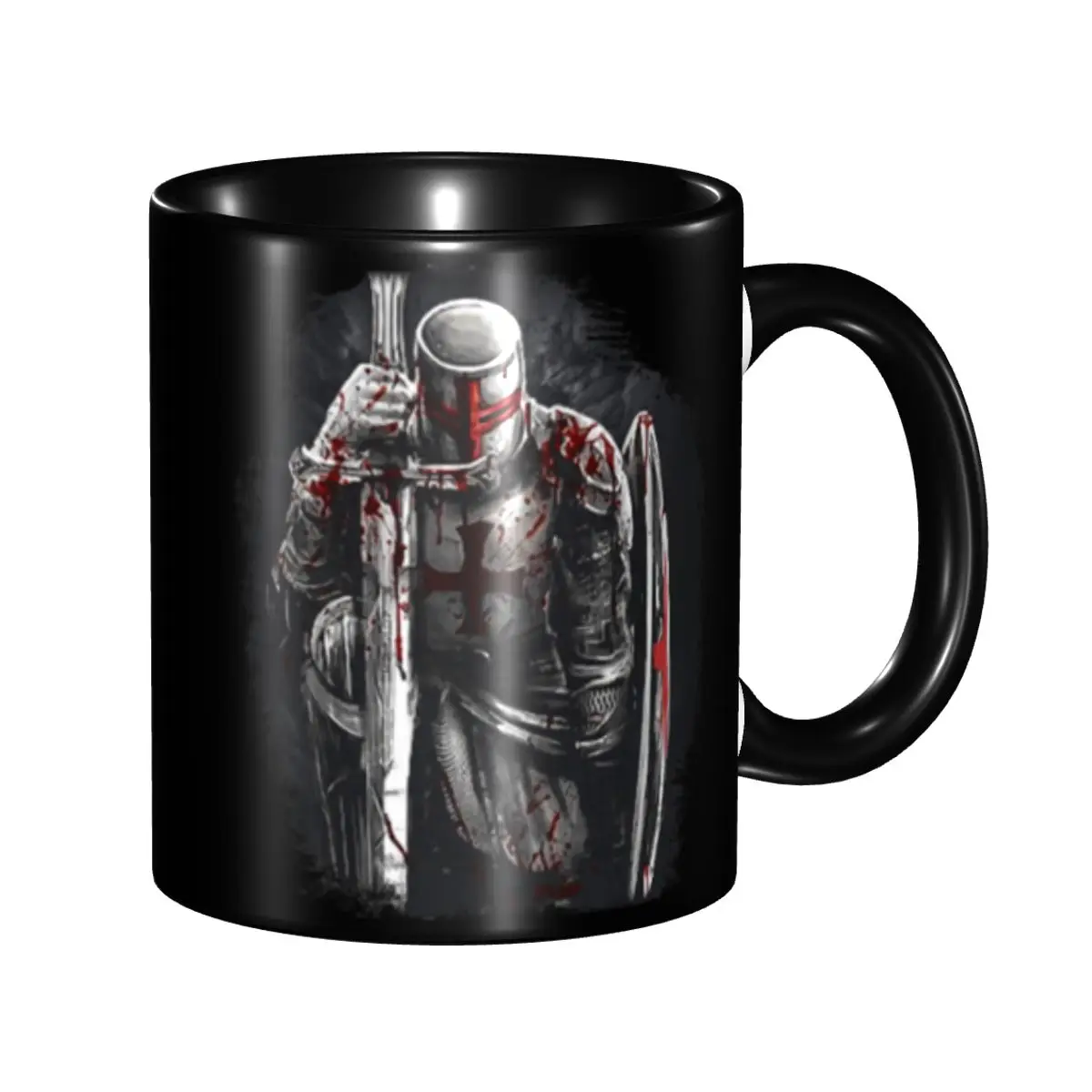 Brave Rosary Crusader Warrior Coffee Mugs DIY Personalized Medieval Shield Cross Knights Templar Ceramic Milk Tea Mug Cup