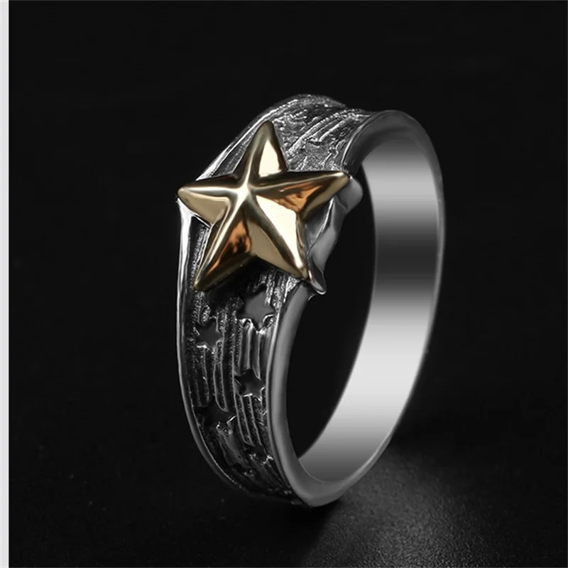 Vintage Gold Silver Collision Star Ring Male Finger Accessories Trendy Silver 925 Men Opening Ring  Popular Gift For Boyfriend