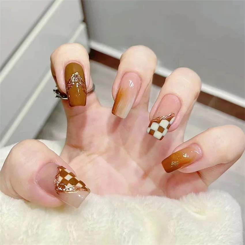 

24Pcs/Set Early Autumn Handmade Whitening Press on Nails Removable French Wearing False Nails Short Round Head Fake Nails Tips