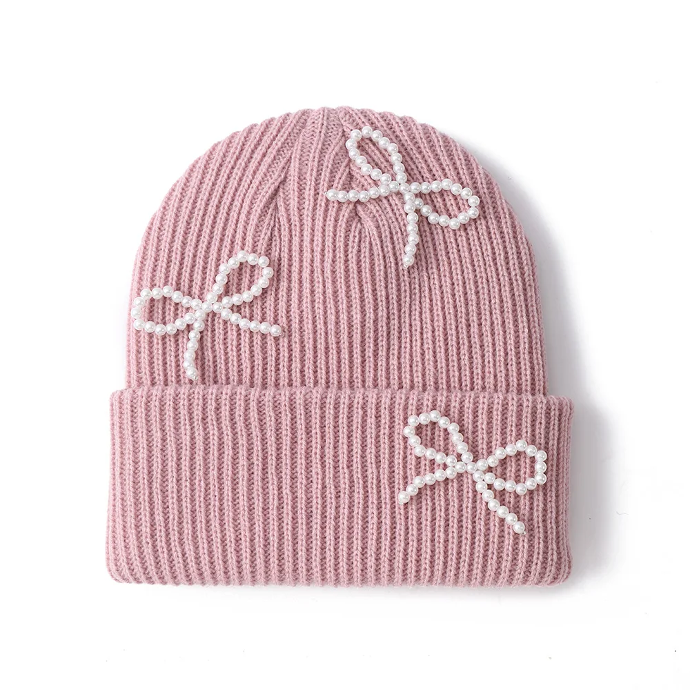 Winter Hat Women's Bow Knitted Hat Warm Pullover Hat Ear Protection Beanie Hat Kawaii Wool Hat Russian Hat Fashion Skull Hat