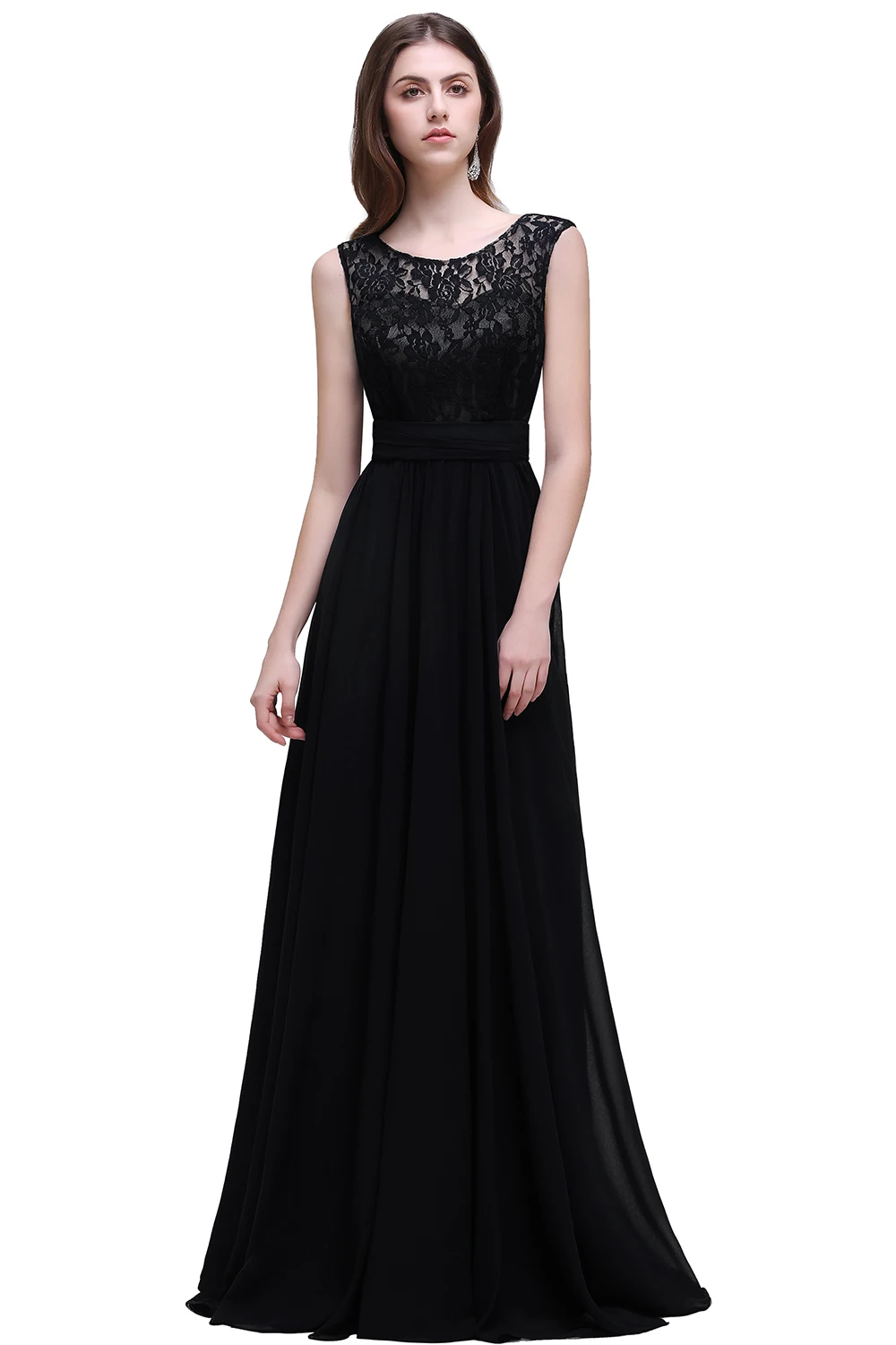 Black Lace Bridesmaid Dresses For Women With Sexy V Back Long Cheap Wedding Formal Evening Party Prom Gowns Robe De Soiree